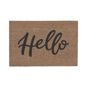 Hello Typography Beige 30 in. x 18 in. Coir Outdoor Doormat