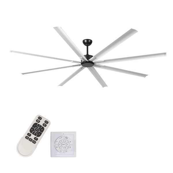 96 in. Sliver Industrial Downrod Mount Ceiling Fan with 8 Aluminium Blades, DC Motor and Reversible for Living Room