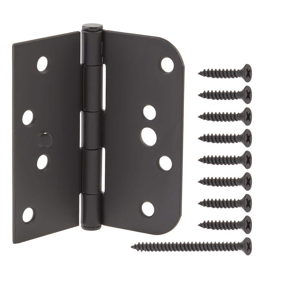 4 in. Square x 5/8 in. Radius Matte Black Squeak-Free Door Hinge