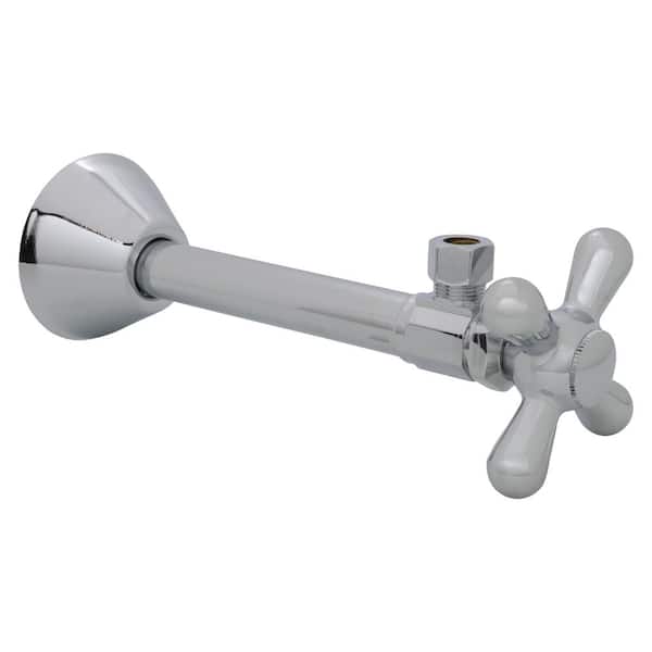 Westbrass 1/2 in. Copper Sweat x 3/8 in. O.D. Compressor Cross Handle Angle Stop, Polished Chrome