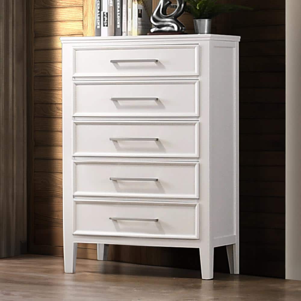 White Transitional 5-Drawer Chest with Dovetail Construction