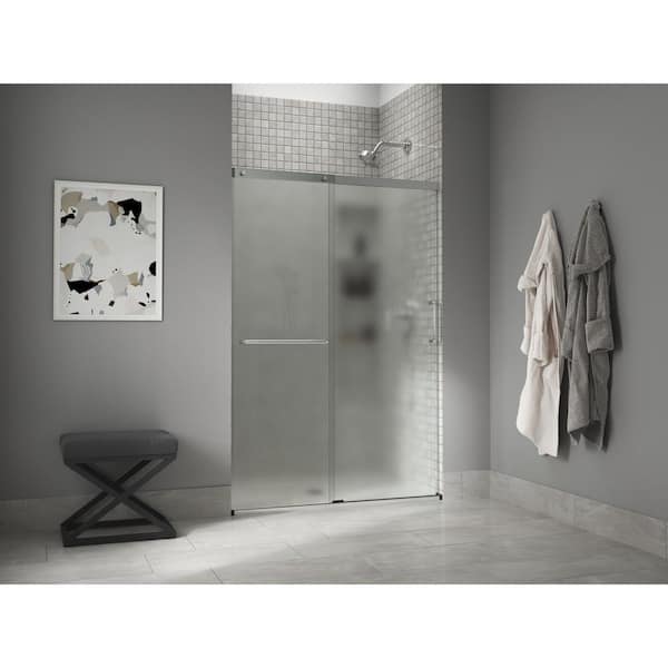 KOHLER Elate 50-54 in. W x 71 in. H Sliding Frameless Shower Door in bright Silver with Thick Frosted Glass