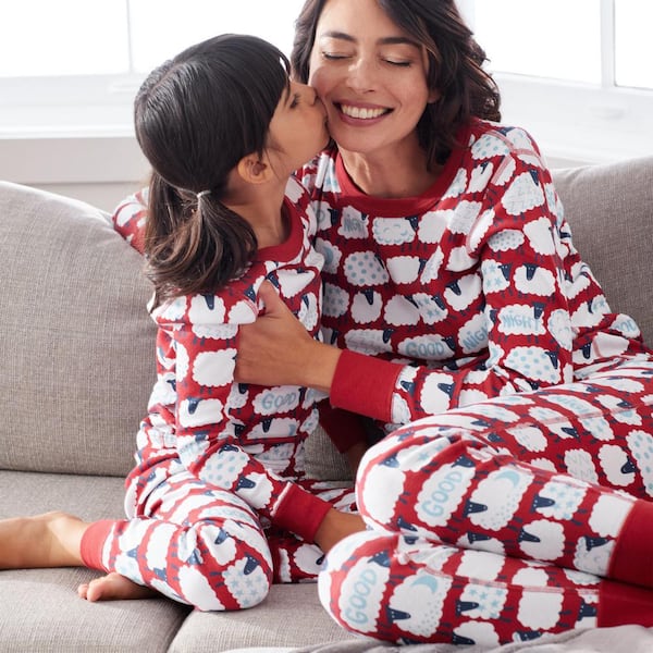 The Company Store Company Cotton Organic Family Snug Fit Sheep Kids 10  Red/White Pajama Set 60017 - The Home Depot