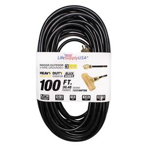 100 FT 12-3  Heavy Duty Outdoor Extension Cord 3 Outlet SJTW 15 Amp 1875 Watts 
