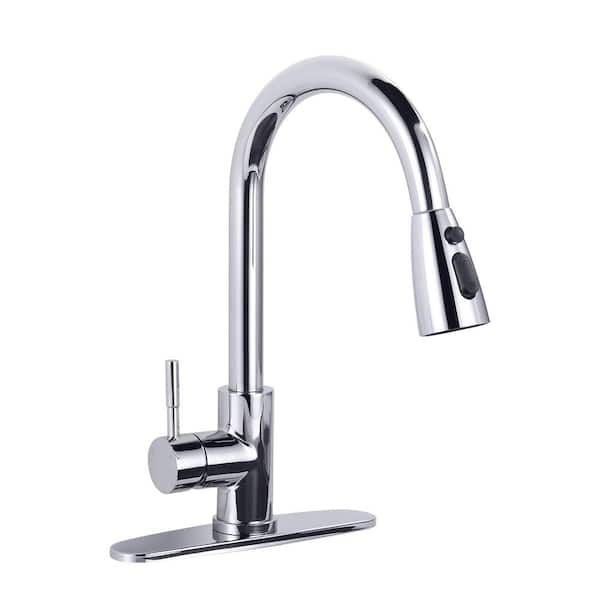 IVIGA Stainless Steel Single Handle Pull Down Sprayer Kitchen Faucet with 3-Mode Advanced Spray, Deckplate in Polished Chrome