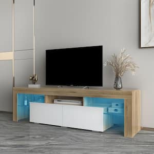 63.00 in. White/Rustic Oak TV Stand Fits TV's up to 70 in. with Simple Design TV Stand Cabinet