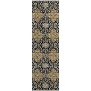 Mayfield Premium Machine Washable Abstract AMF2410 Black 2 ft. x 7 ft. Runner Rug