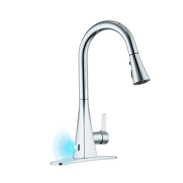 Smart Touchless Dual-Sensor Chrome 17.3 in. H Pull-Down Kitchen Faucet with 360° Spout Swivel and 3-Function Sprayer