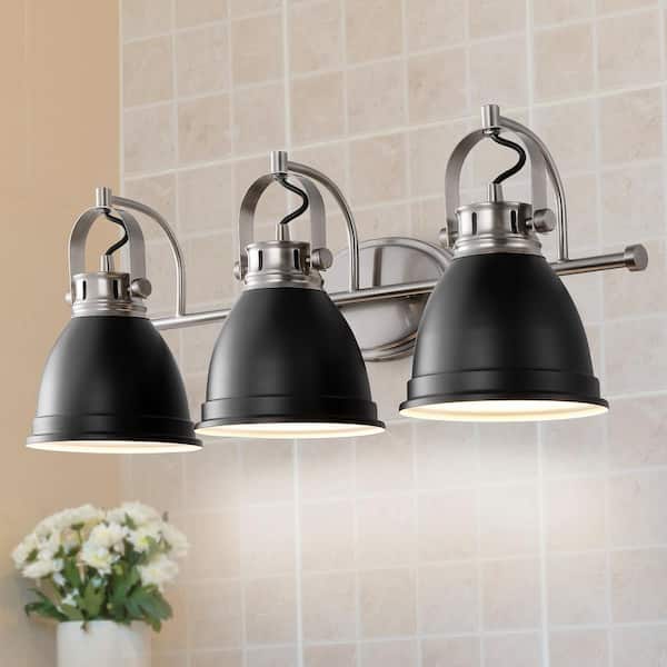 JONATHAN Y Phineas 25.5 in. 3-Light Farmhouse Bohemian Iron LED Vanity Light, Black/Nickel