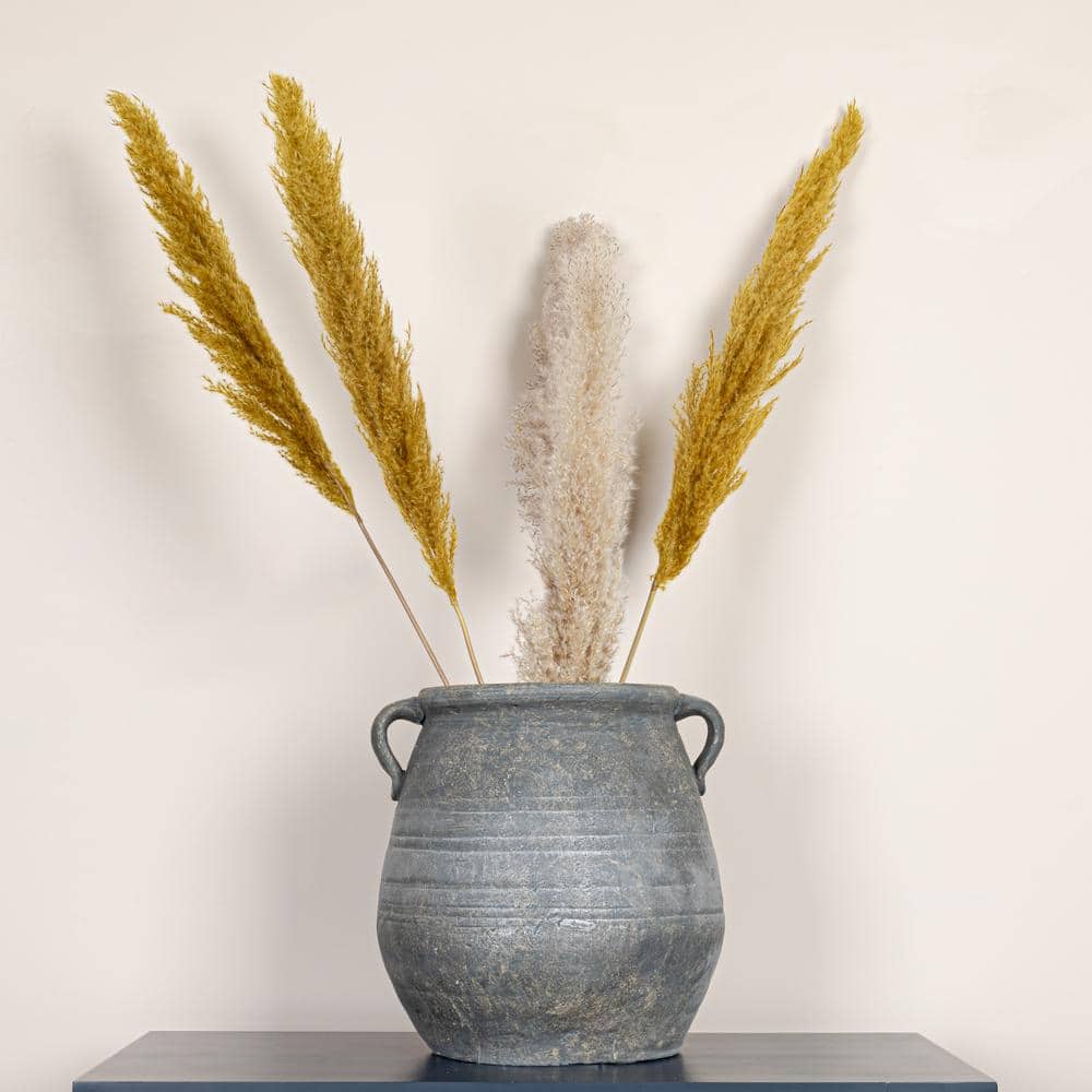Rustic Grey Terra-Cotta Urn Planter with Handles