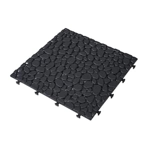 Black 12 in. x 12 in. x 0.56 in. Thick Plastic Interlocking Deck Tiles Pebble Stone Pattern Anti-Slip 60 sq. ft. 60Pack