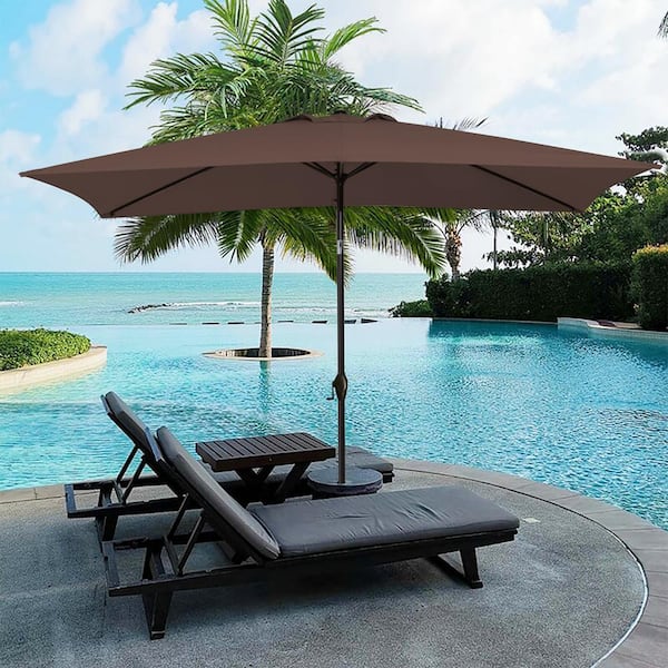 JEAREY 6.5 ft. x 10 ft. Steel Market Tilt Patio Umbrella in Brown