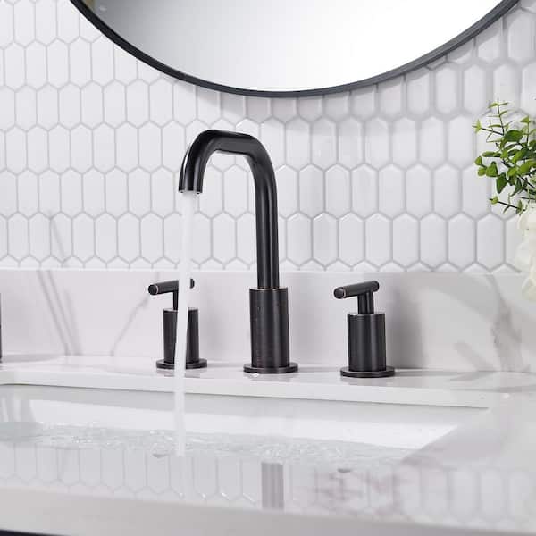 8 in. Widespread Double Handle High Arc Bathroom Faucet with Pop Up Drain in Oil Rubbed Bronze