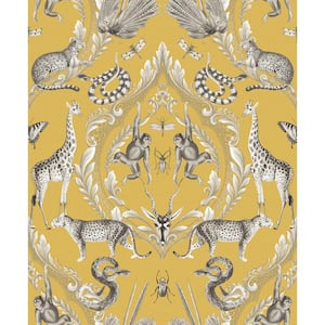 Bazaar Collection Yellow / Black / White Animal Menagerie Damask Non-Woven Non-Pasted Wallpaper Roll (Covers 57 sq.ft.)