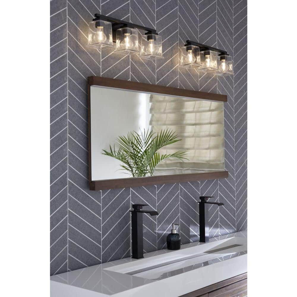 Gilmour Matte Black 3-Light Vanity with Clear Glass Shades