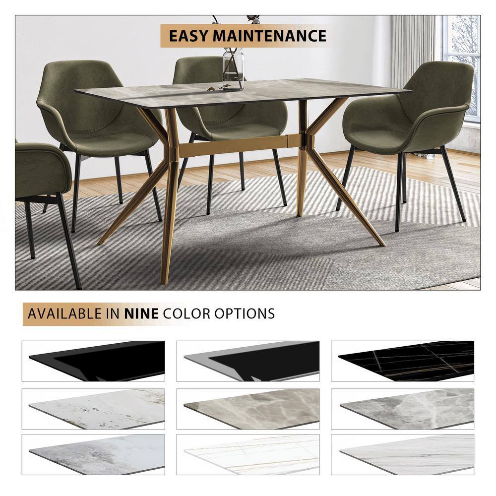 Deep Grey Glass Top Dining Table with Gold Steel Base
