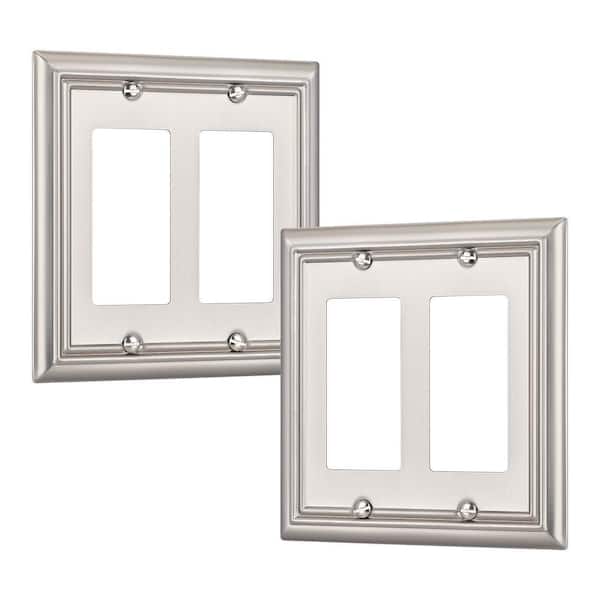 Standard 2-Gang Brushed Nickel Decorator/Rocker Outlet Metal Wall Plates (2-Pack)