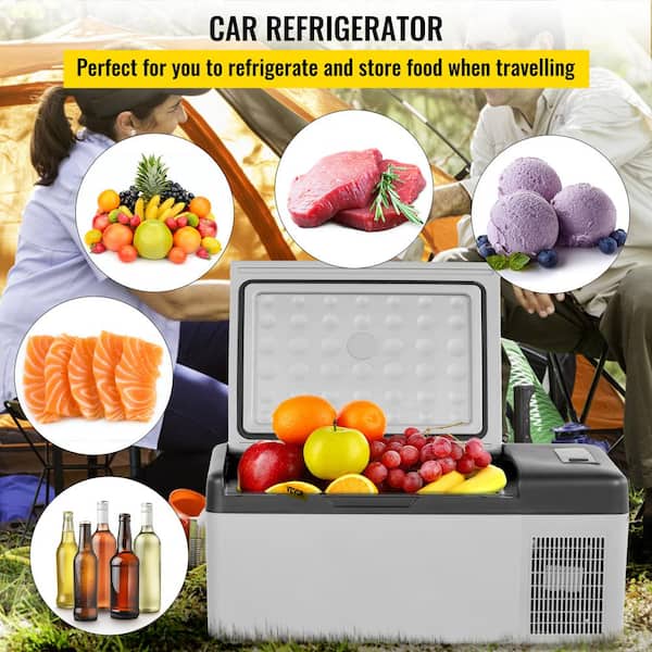 VEVOR 12 Volt Refrigerator 16 qt, Portable Mini Car Fridge,-4°F-68°F Cooling Range & App Control 12/24V DC & 110-240V AC Electric Compressor Cooler