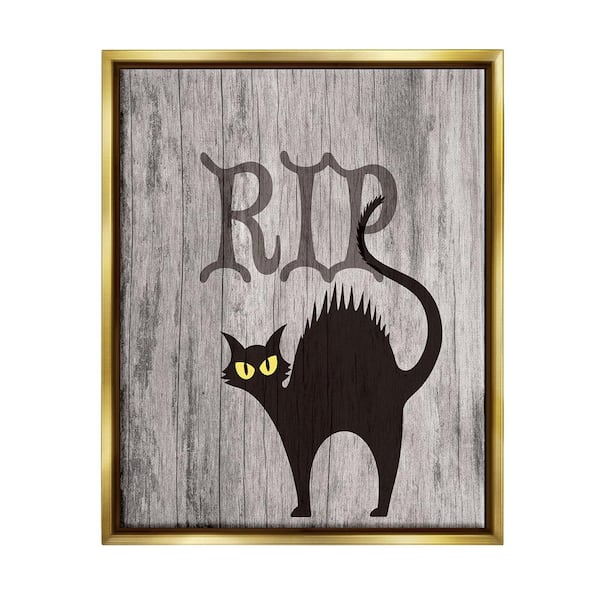 Stupell Industries RIP Halloween Cat by Lil' Rue 1-Piece Floater Frame Graphic Print Animal Poster Art Print 21 in. x 17 in.
