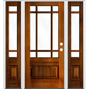 36 in. x 80 in. 3/4 Prairie-Lite English Chestnut Stain Left Hand Douglas Fir Prehung Front Door Double Sidelite