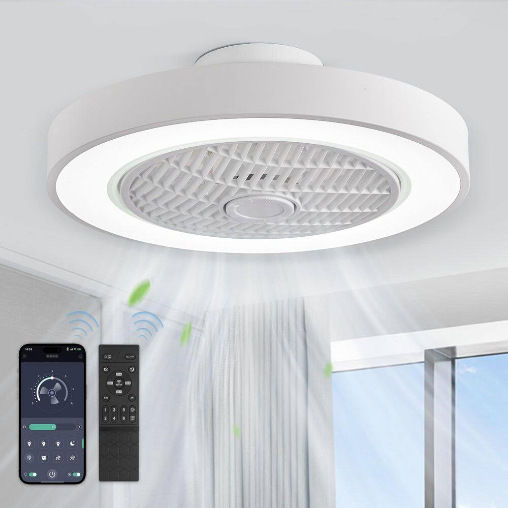 20 in White Indoor Ceiling Fan With LED light Low Profile Remote/APP Control Flush Mount DC motor 6 Speed for bedroom