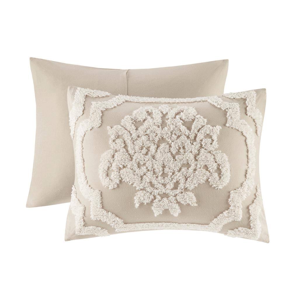 Taupe King Cotton Chenille Damask Comforter Set