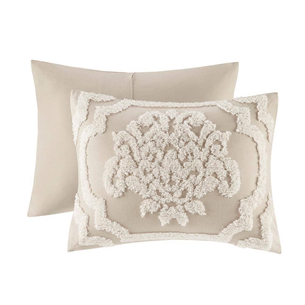 Viola Taupe Full/Queen Cotton Chenille Damask Duvet Set