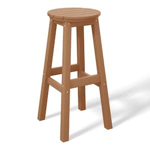 Laguna 29 in. HDPE Plastic All Weather Backless Round Seat Bar Height Outdoor Bar Stool in, Teak