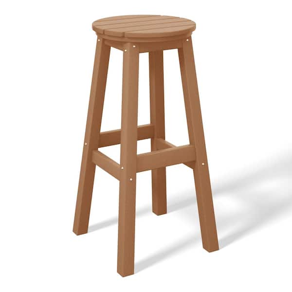 WESTIN OUTDOOR Laguna 29 in. HDPE Plastic All Weather Backless Round Seat Bar Height Outdoor Bar Stool in, Teak