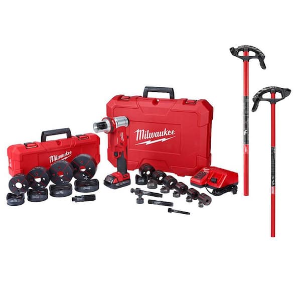Milwaukee M18 18V Lith-Ion Force Logic 6-Ton Cordless Knockout Kit w/Die Set, One 2.0Ah Bat with 3/4 in. & 1 in. Conduit Bender