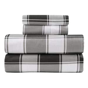 3-Piece Gingham Plaid 100% Turkish Cotton Flannel Twin Sheet Set