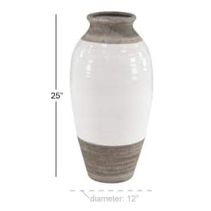 25 in. Gray Ceramic Decorative Vase with White Body