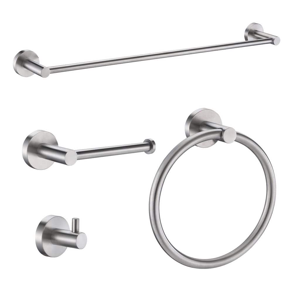 ANZZI 4-Piece Brushed Nickel Bathroom Accessories Set with Towel Bar ...