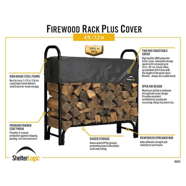 Heavy Duty Firewood Rack 4ft with 2 Way Polyester Cover Fireplace log holder 