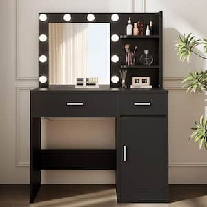 Morden Black Makeup Vanity with Mirror and Drawers