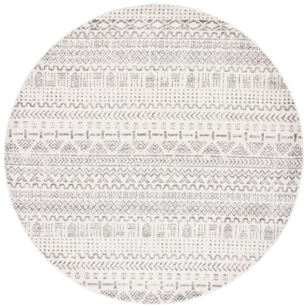 Tulum 7 ft. x 7 ft. Ivory/Gray Tribal Round Rug