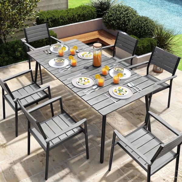 Pellebant Outdoor Aluminum Rectangular Dining Table Grey