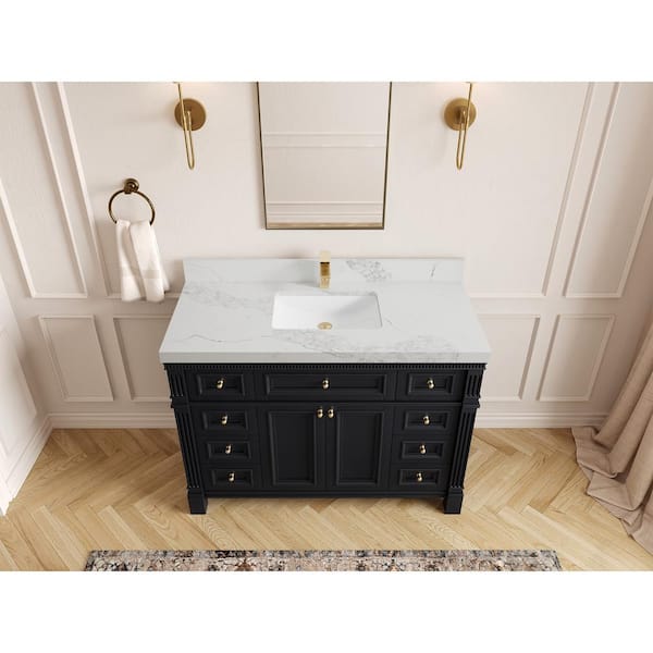 Willow Collections Paris 48 in. Single Sink Freestanding White Bath Vanity with Calacatta Nuvo Qt. Top
