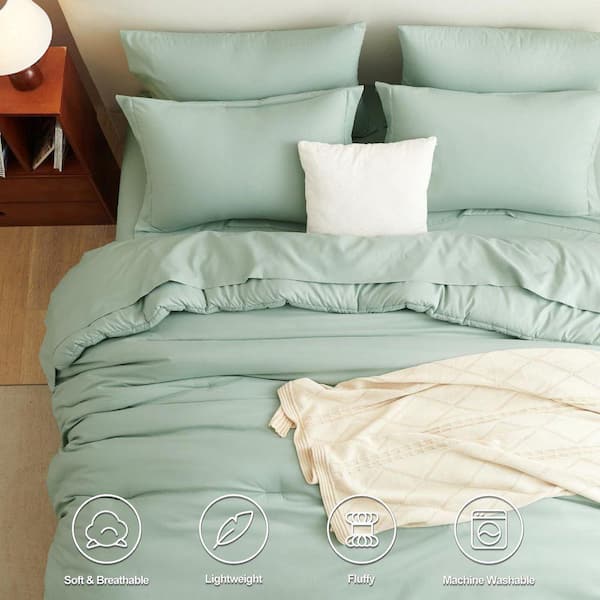 Solid Sage Green 5 Pieces Comforter Set Microfiber Twin XL Size