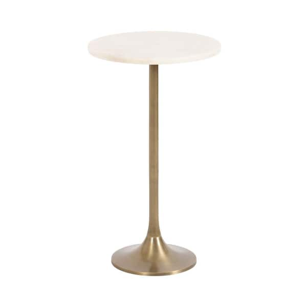 Kate and Laurel Baronet 14 in. White Round Marble End Table