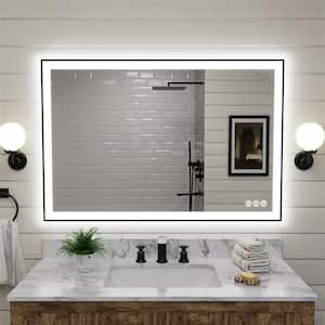 Luxury 48 in. W x 32 in. H Rectangular Aluminum Framed Dimmable Anti-Fog Wall LED Bathroom Vanity Mirror in Matte Black