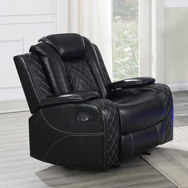 NEW CLASSIC HOME FURNISHINGS New Classic Furniture Orion II Black Faux Leather Glider Recliner