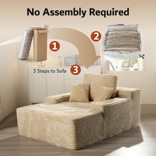 Allwex JOJO 67 in. Wide Square Arm Plush Corduroy Modern Rectangle