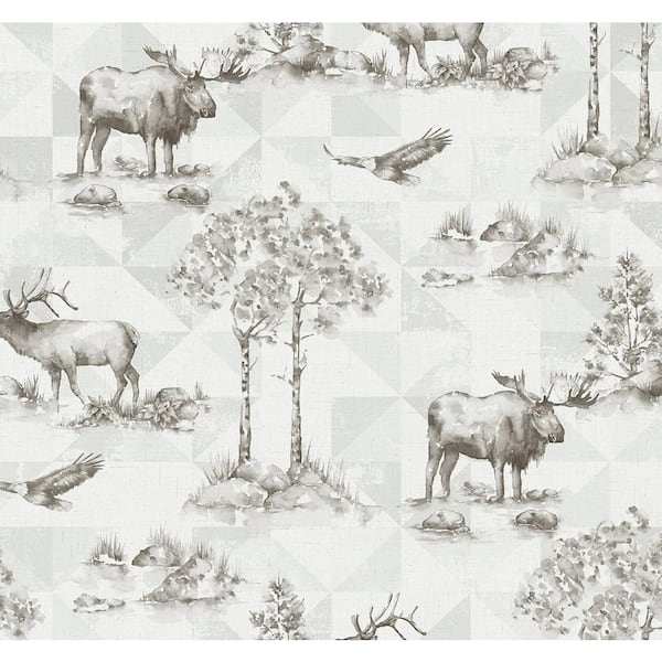 60.75 Sq. Ft. Mushroom Grey Alaska Moose Unpasted Wallpaper Roll