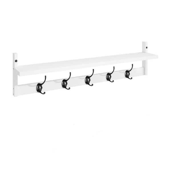 28.9 in. W x 4.52 in. D White Hanging Shelf With 5 Hooks Decorative Wall Shelf
