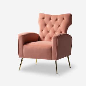 Brion Modern Pink Velvet Button Tufted Comfy Wingback Armchair with Metal Legs