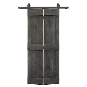 36 in. x 84 in. Mid-Bar Series Carbon Gray-Stained DIY Wood Bi-Fold Barn Door with Sliding Hardware Kit