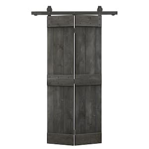 38 in. x 84 in. Mid-Bar Series Carbon Gray-Stained DIY Wood Bi-Fold Barn Door with Sliding Hardware Kit