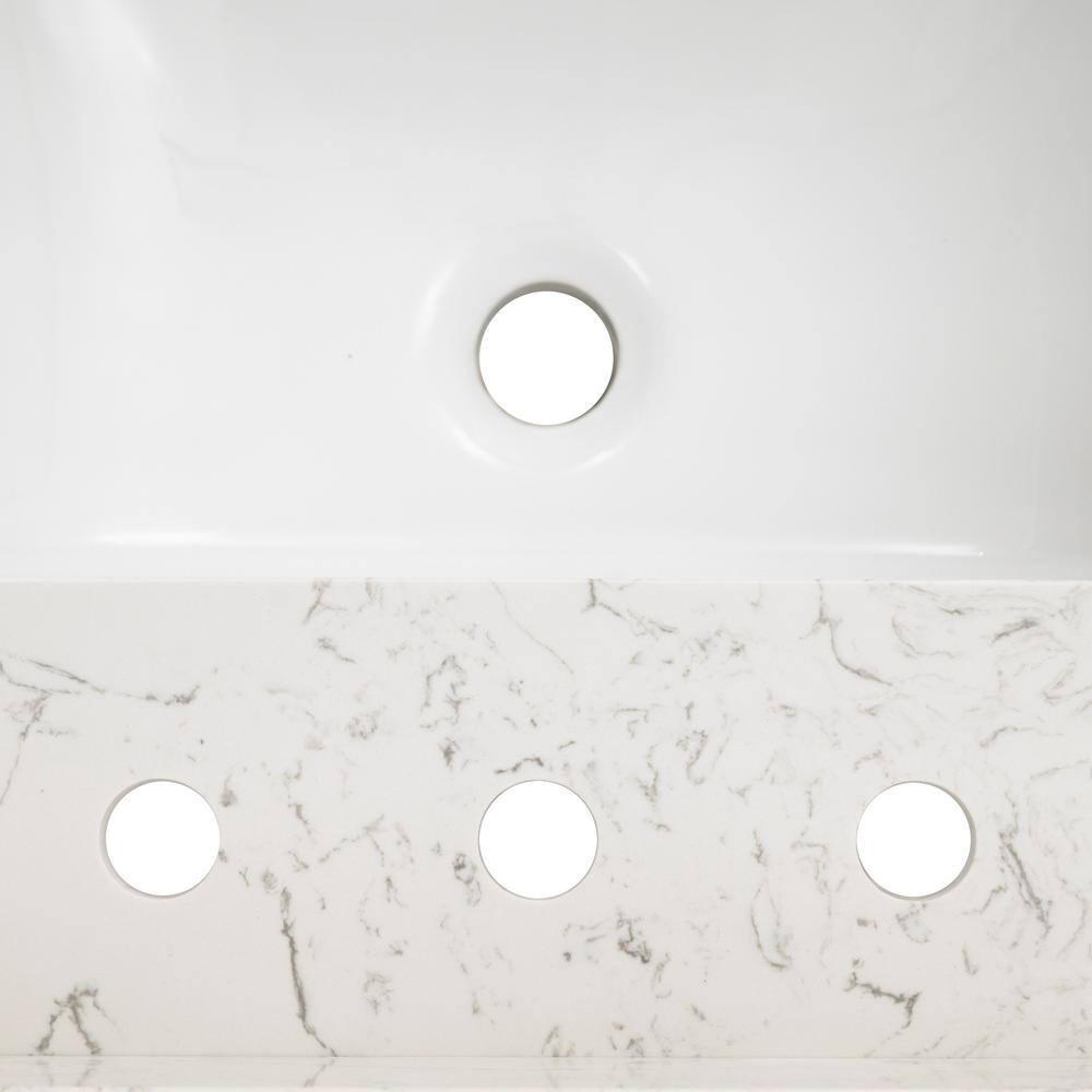 61 in. White Marble Bathroom Vanity Top with Double Sinks