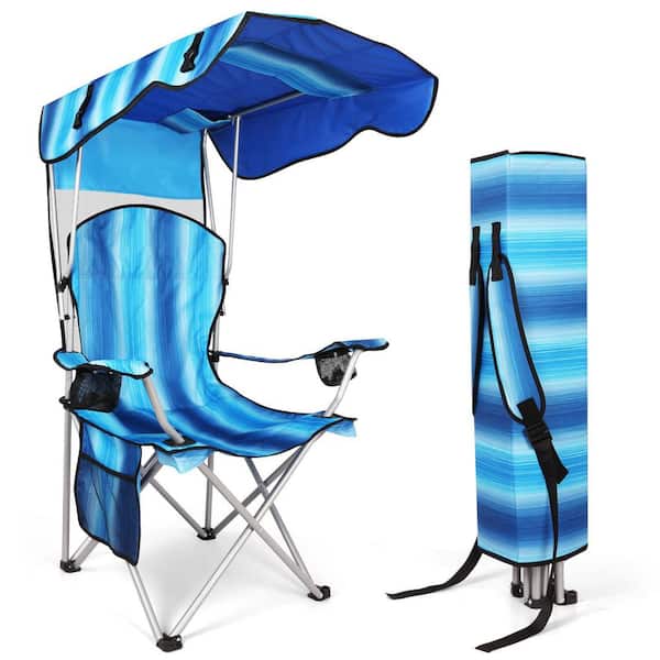 Portable Camping Chair with Durable 600D Oxford Canopy Chair for Camping, Beach, Picnics, Fishing, Sports, Stripe Blue